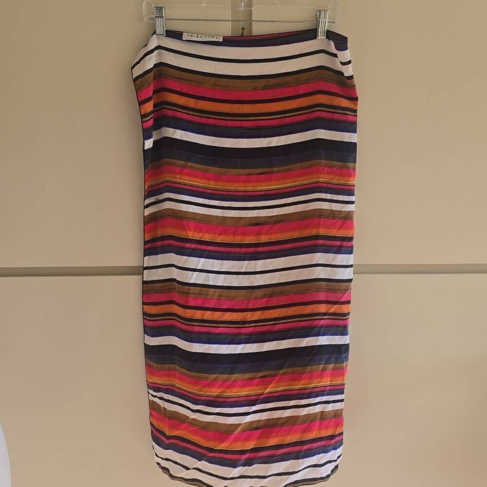 Trina Turk Multicolor Stripe Sandwashed Silk Crêpe Square Scarf, NWOT